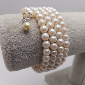 Vintage Faux Pearl Beaded Memory Wire Bracelet – 33 Inch Multi Row Wrap Bracelet